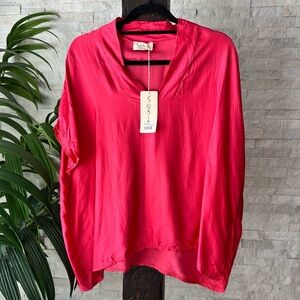 Sofia Strawberry Pink “Inez” Blouse One Size Fits Blouse New with Tags
